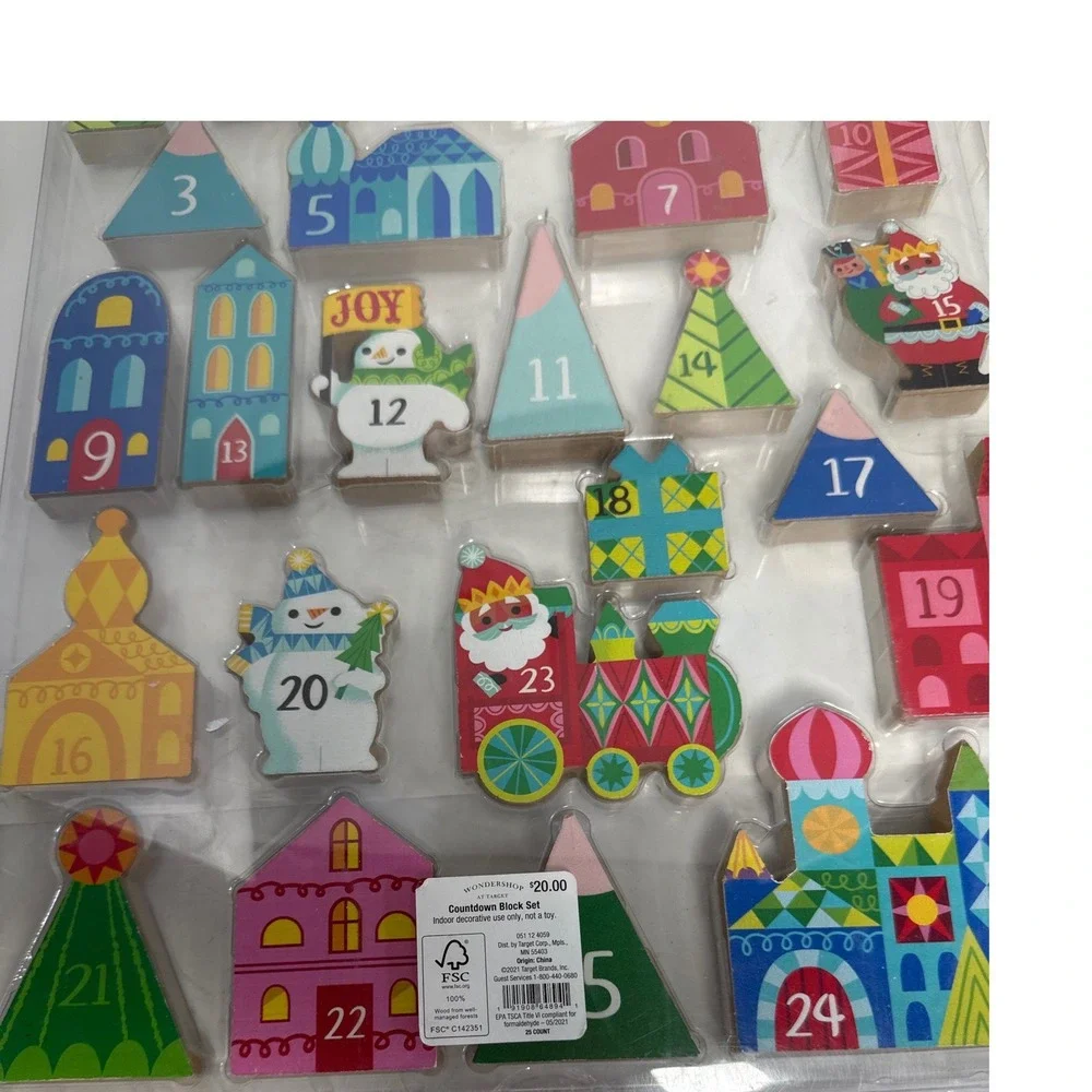 Wondershop Countdown Block Set Christmas Wood Advent Calendar 25pc MulticolorNEW